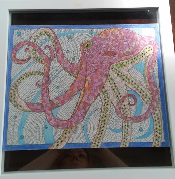 Ink and Colored Pencil Mosaic Octopus